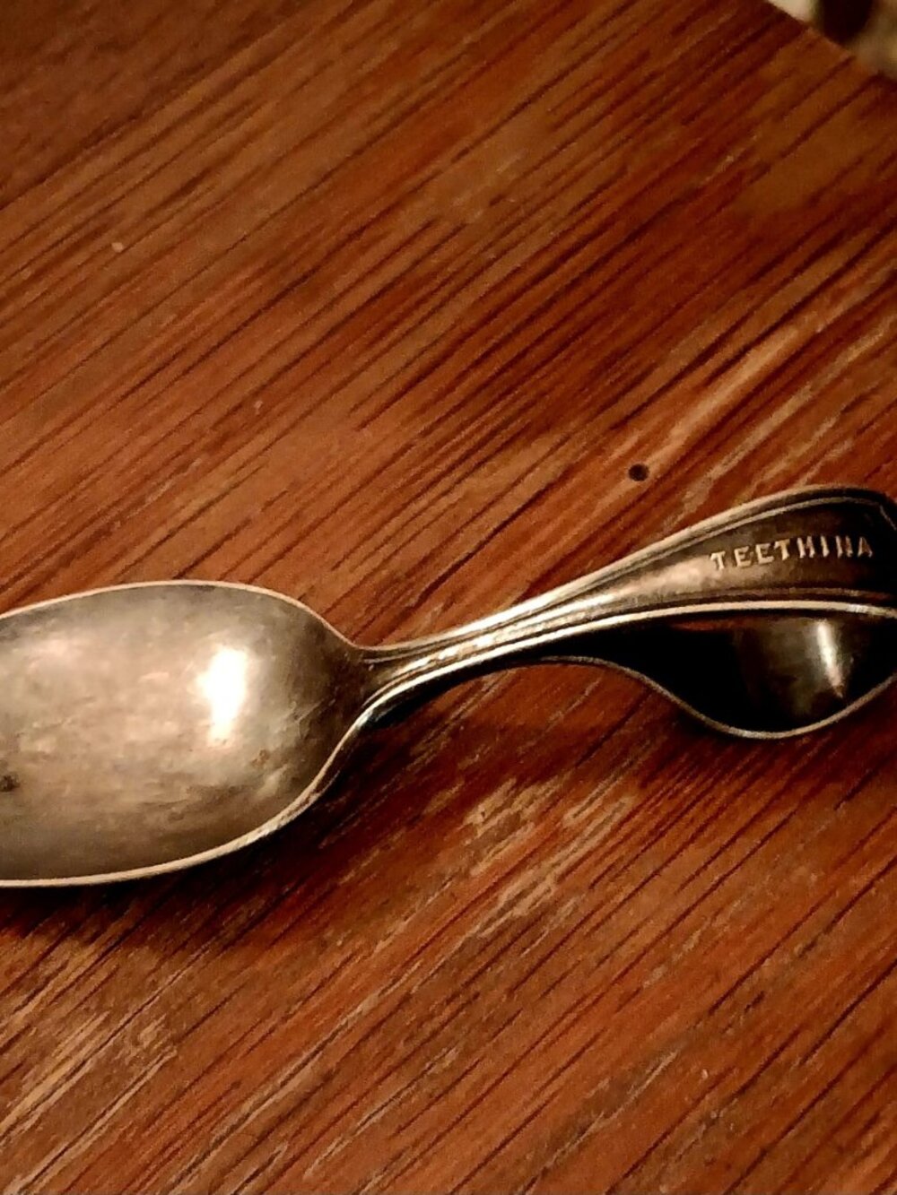 RARE antique (circa 1900) silver baby spoon, bent handle